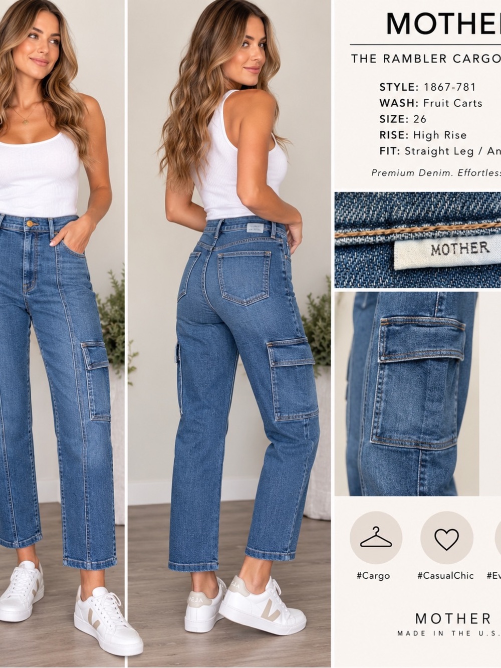 MOTHER The Rambler Cargo Ankle jeans in the sought-after Fruit Carts wash! 💙